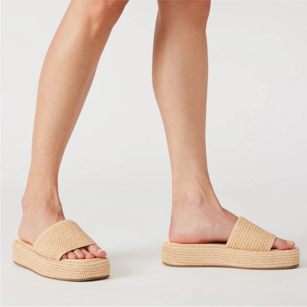 Steve Madden Beachy Natural Platform Slide on Sandal Rattan Size 8 - Picture 3 of 10